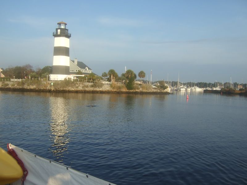 Lighthouse at the MBYC turn (dolphin fin between us and lighthouse)